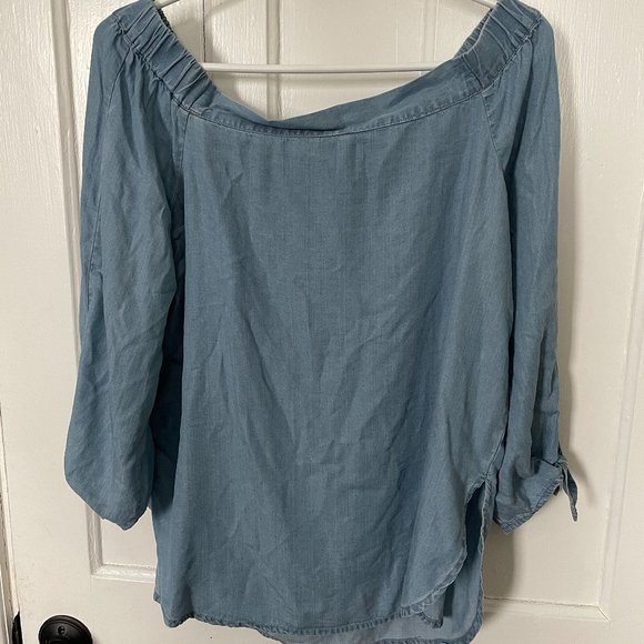 BDG - Chambray Off-the-Shoulder Blouse - Picture 2 of 6